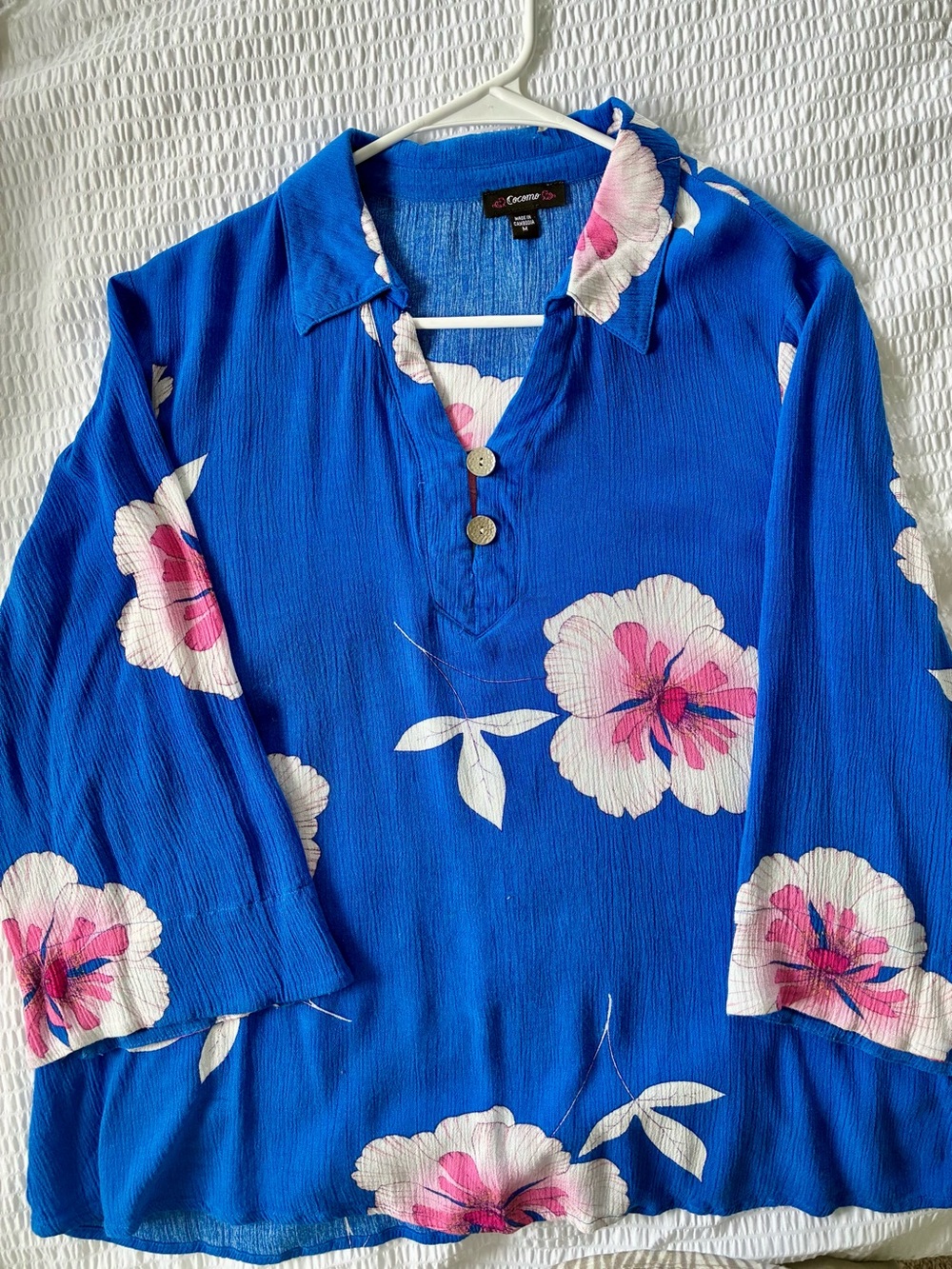 crown & ivy Royal Blue Floral Button V-Neck Tunic